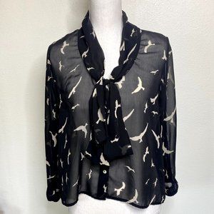 Marisol Sheer Black & White Bird Print Top